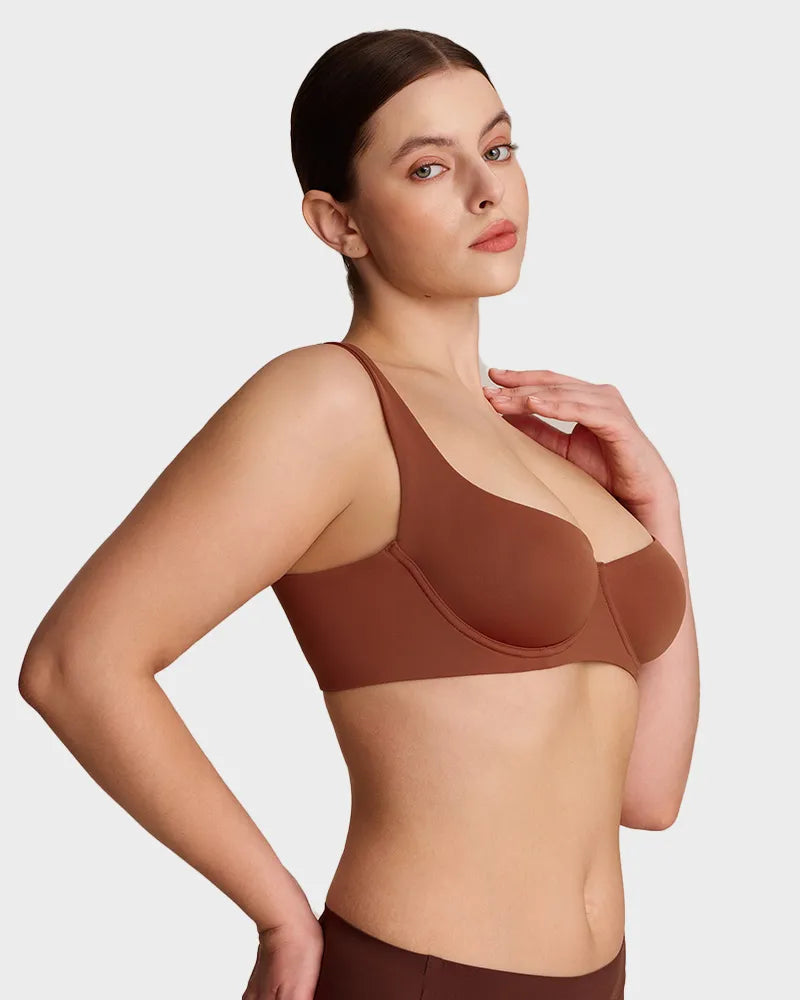 Sujetador Balconette Invisible con Aros, Sin Relleno Ideal para Escotes Bajos y Cuellos Cuadrados