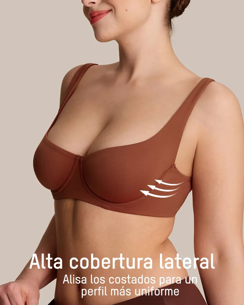 Sujetador Balconette Invisible con Aros, Sin Relleno Ideal para Escotes Bajos y Cuellos Cuadrados