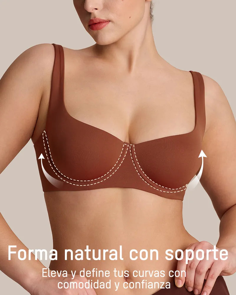 Sujetador Balconette Invisible con Aros, Sin Relleno Ideal para Escotes Bajos y Cuellos Cuadrados