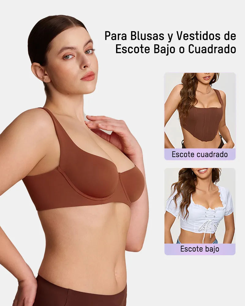 Sujetador Balconette Invisible con Aros, Sin Relleno Ideal para Escotes Bajos y Cuellos Cuadrados