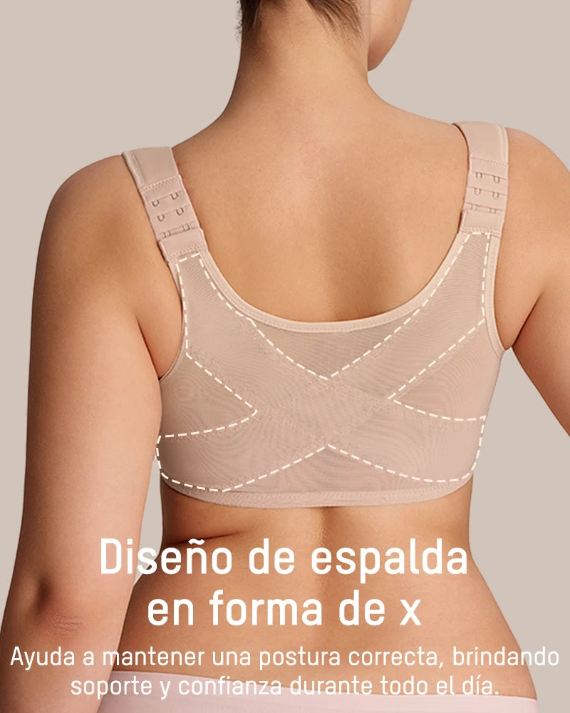 Brasier con Cierre Frontal, Aros Acolchados y Cobertura Total que Moldea y Suaviza la Espalda