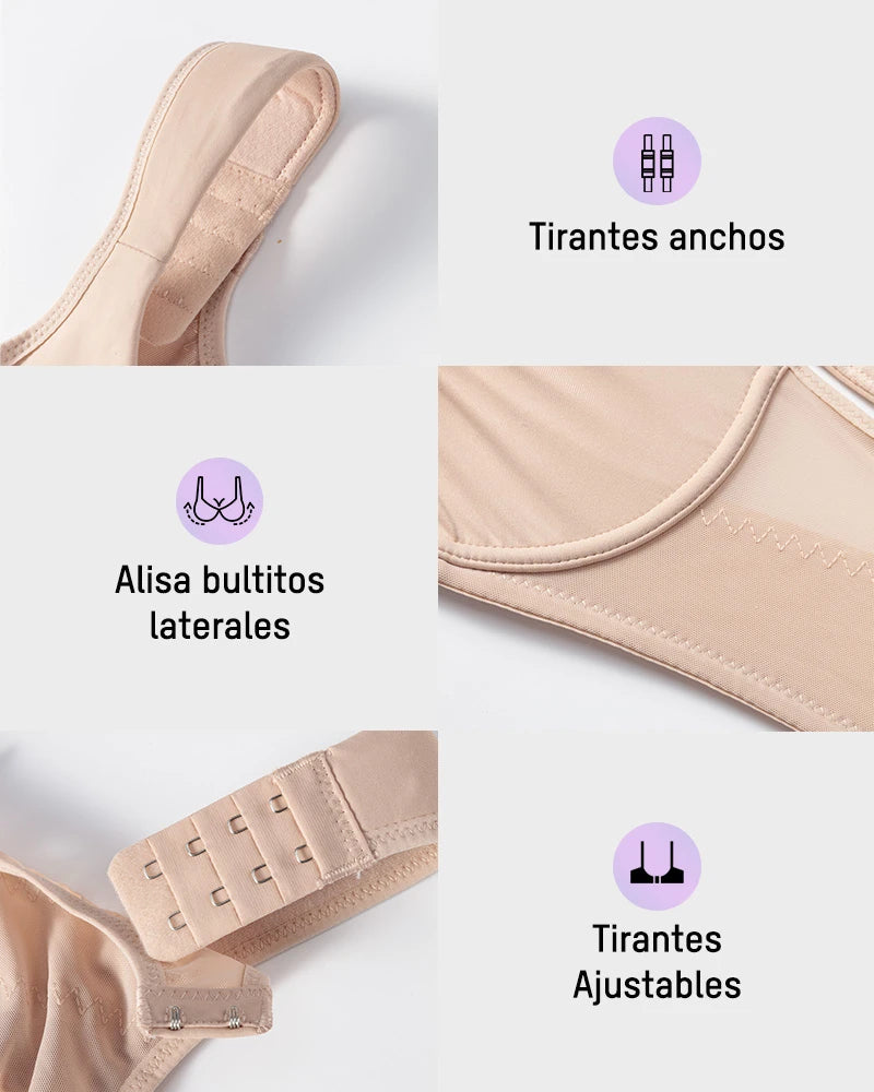 Brasier con Cierre Frontal, Aros Acolchados y Cobertura Total que Moldea y Suaviza la Espalda