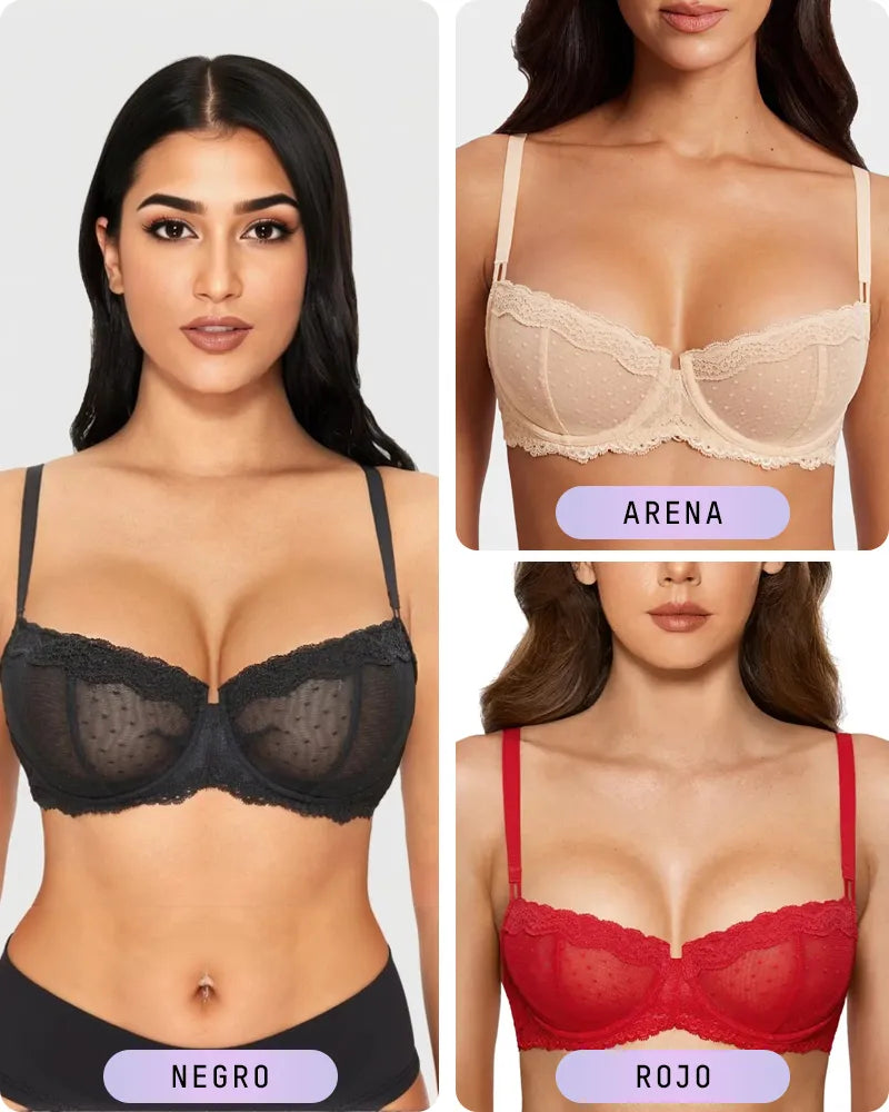 Brasier Balconette Demi de Encaje Transparente con Varilla – Sensual y Cómodo