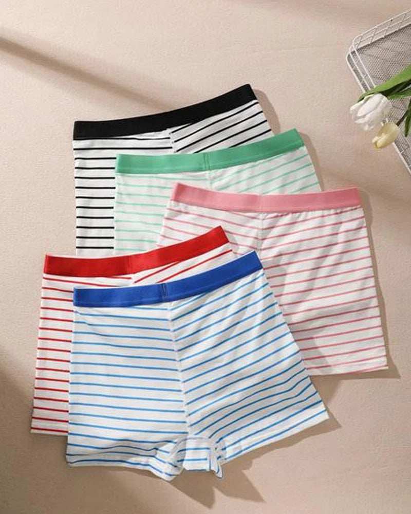 Paquete de 5 panties boyshorts a rayas, suaves y transpirables