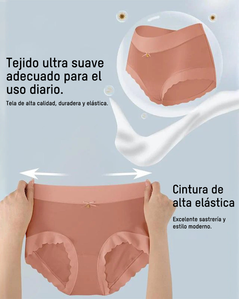 Braguitas Sin Costuras de Cintura Alta con Bordes Ondulados, Satinadas (Paquete de 6)