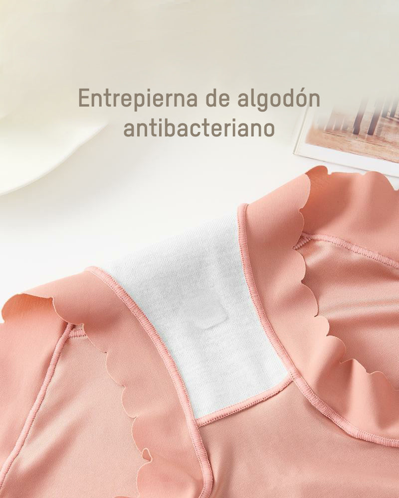 Braguitas Sin Costuras de Cintura Alta con Bordes Ondulados, Satinadas (Paquete de 6)