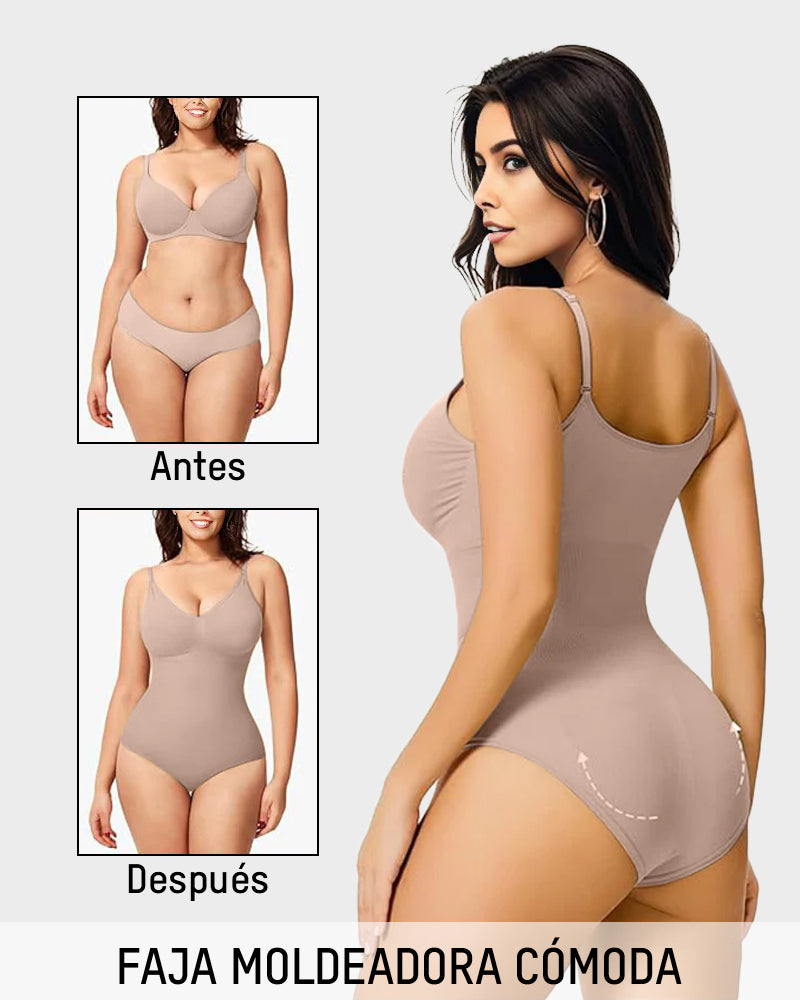 Body moldeador sin costuras tipo tanga, cuello redondo sin mangas