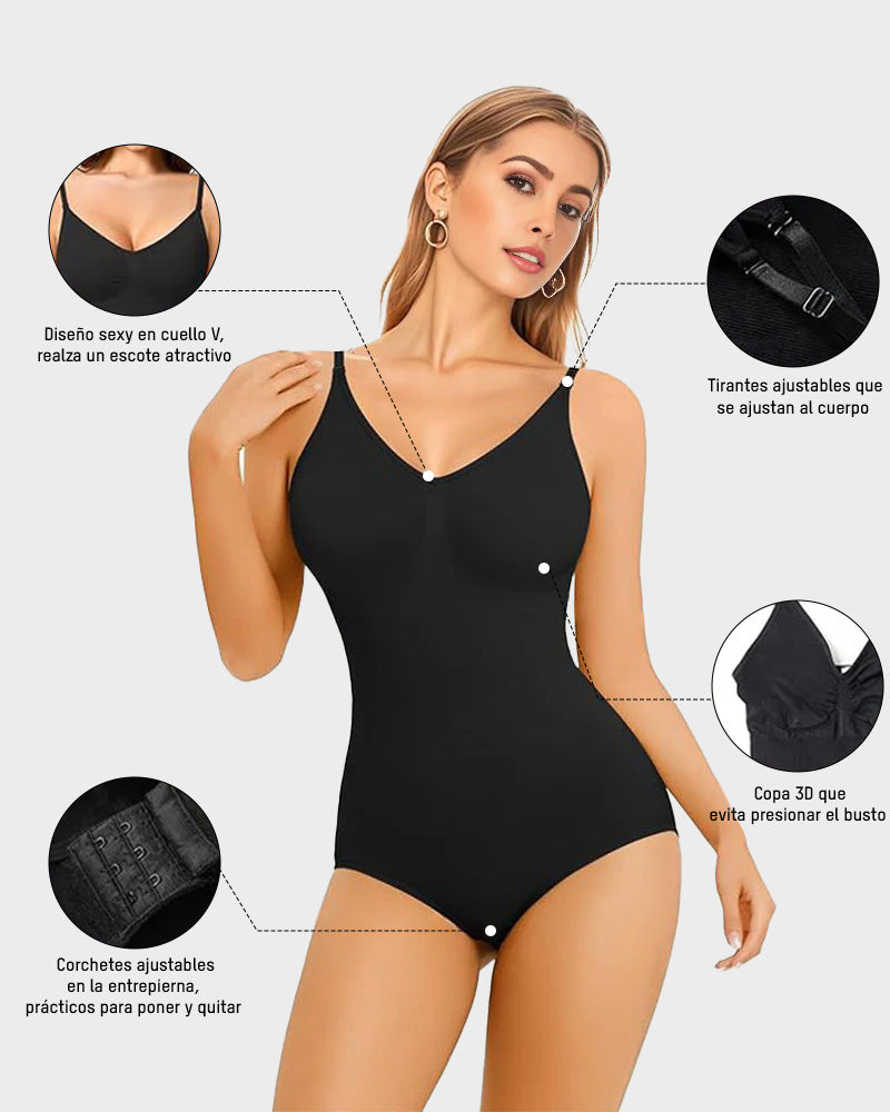 Body moldeador sin costuras tipo tanga, cuello redondo sin mangas